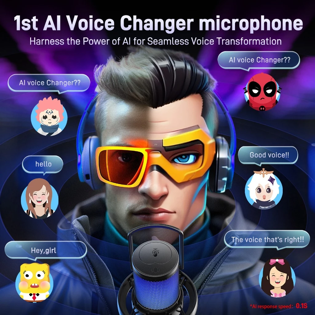 Micrô không dây MAONO DM40 Mic chống ồn AI Mic chơi game RGB có phần mềm, tắt tiếng, giảm tiếng ồn, Bộ đổi giọng nói AI cho PC