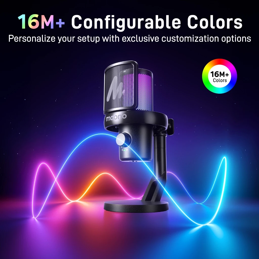 Micrô không dây MAONO DM40 Mic chống ồn AI Mic chơi game RGB có phần mềm, tắt tiếng, giảm tiếng ồn, Bộ đổi giọng nói AI cho PC