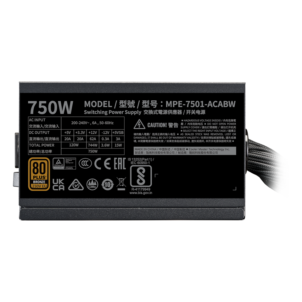 Nguồn máy tính Cooler Master MWE 750 - 80 Plus Bronze - V3 230V (750W)