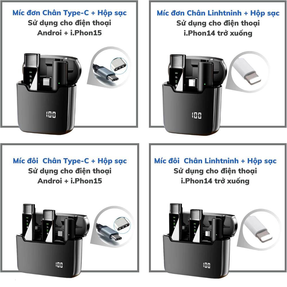 Micro thu âm mic không dây điện thoại cài áo khử nhiễu chống ồn nhỏ gọn ICHECO MC22
