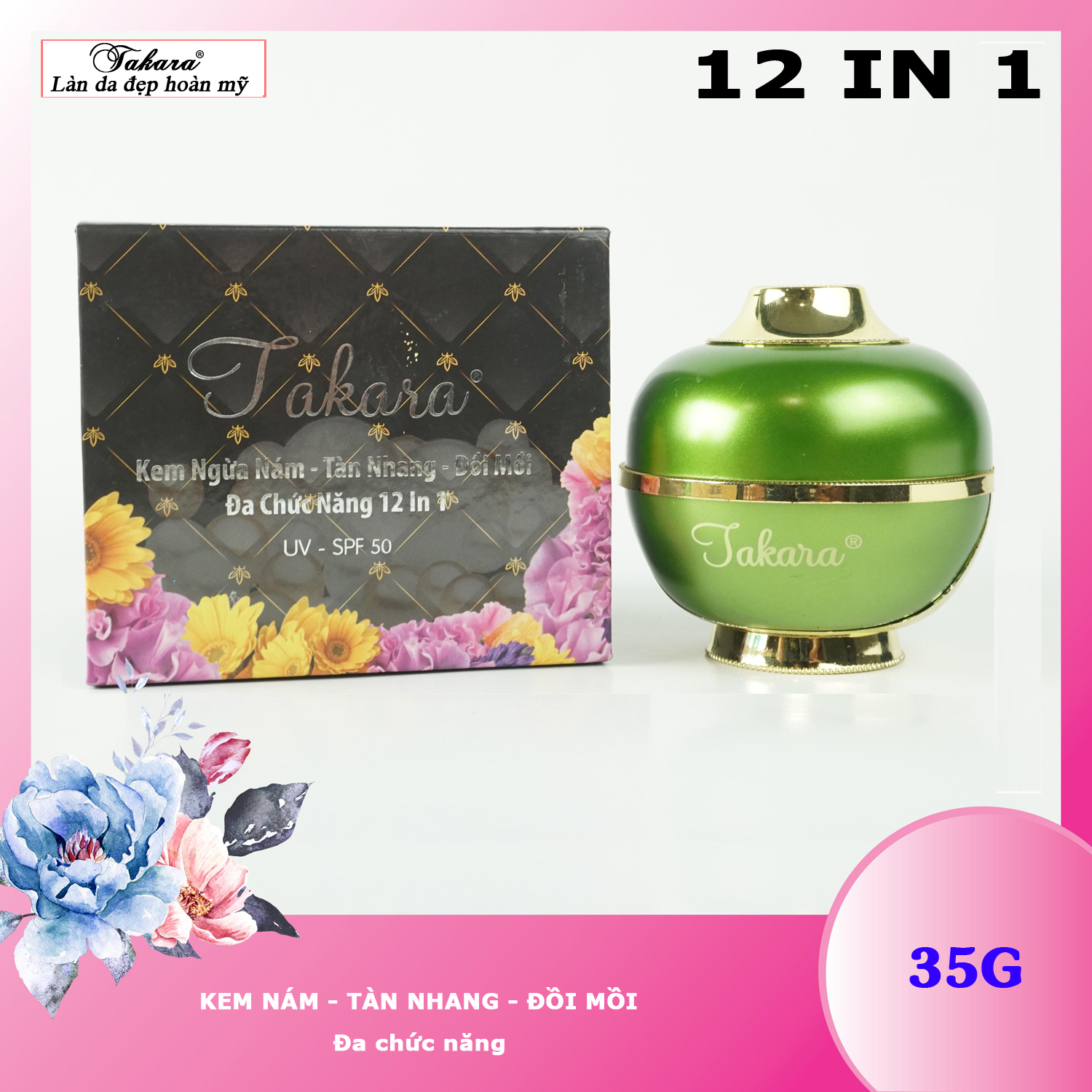 Kem Takara ngừa nám- tàn nhang- đồi mồi đa chức năng 12in1 50g