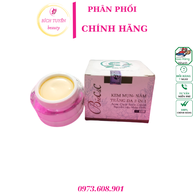 KEM MỤN NÁM TRẮNG DA 3IN1 BIOC&C 15G