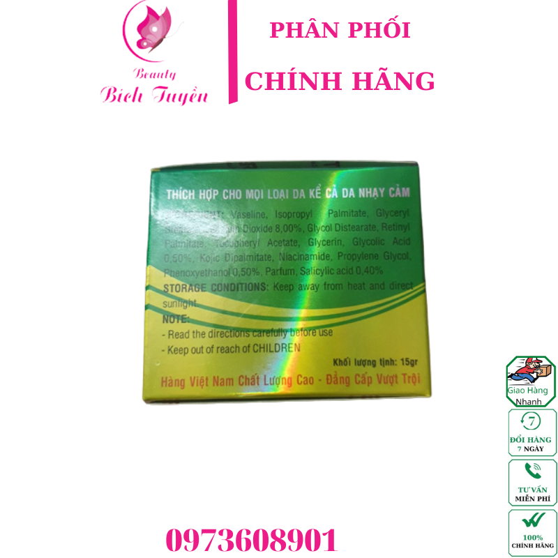 Kem Nám Tàn Nhang Ngừa Sạm Ngừa Lão Hóa Pt Bert Thảo Mộc Trà Xanh 15G