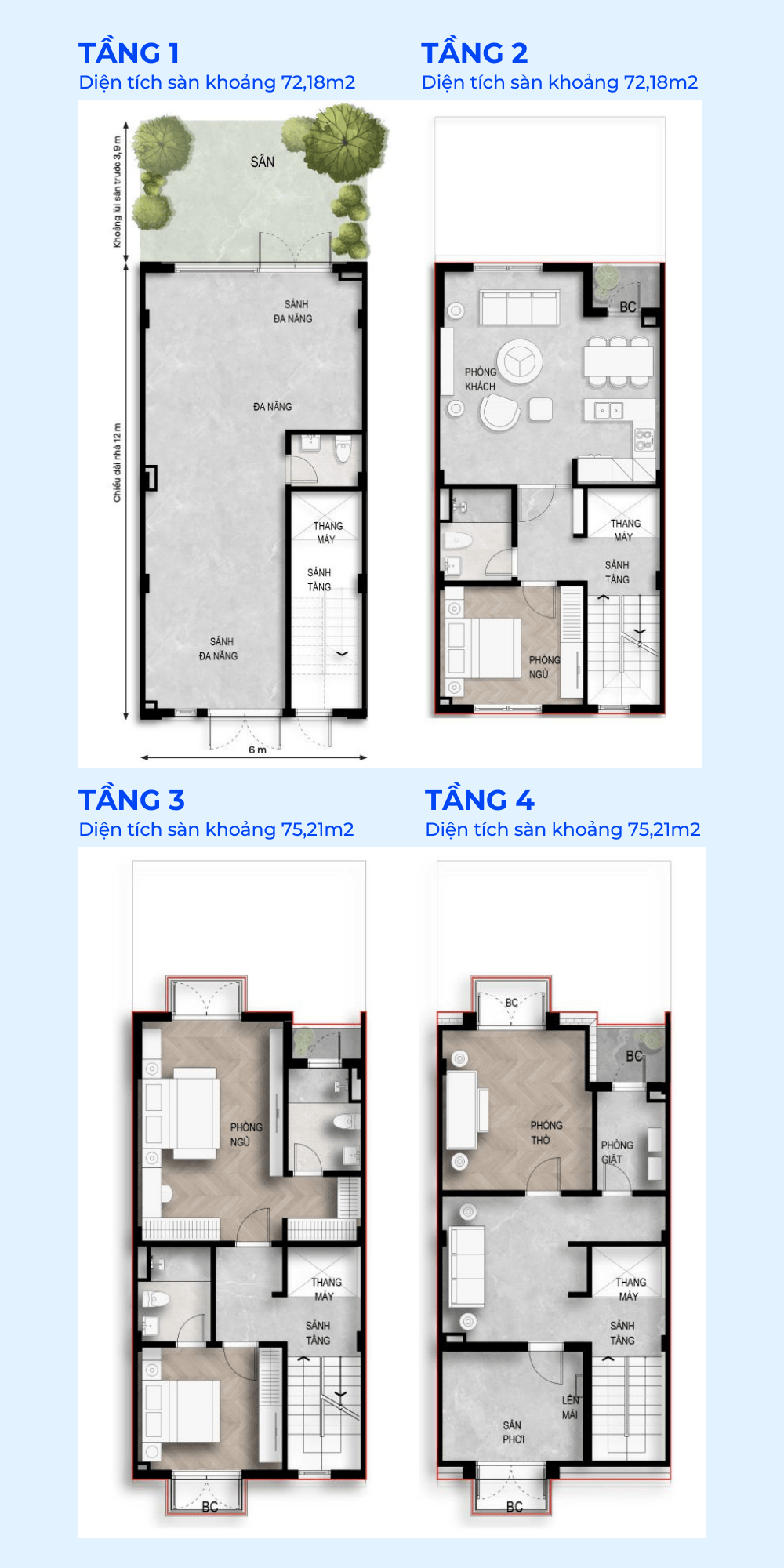 Mặt bằng điển hình các tầng căn ShopHouse 96m2 dự án Vlasta Thủy Nguyên