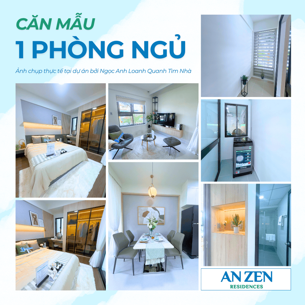 Căn hộ mẫu 1 phòng ngủ An Zen Residences – thiết kế tinh gọn, ấm cúng