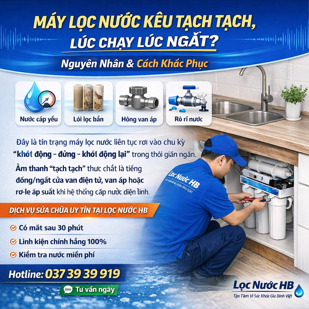 Cách khắc phục máy lọc nước kêu Tạch Tạch lúc chạy lúc ngắt