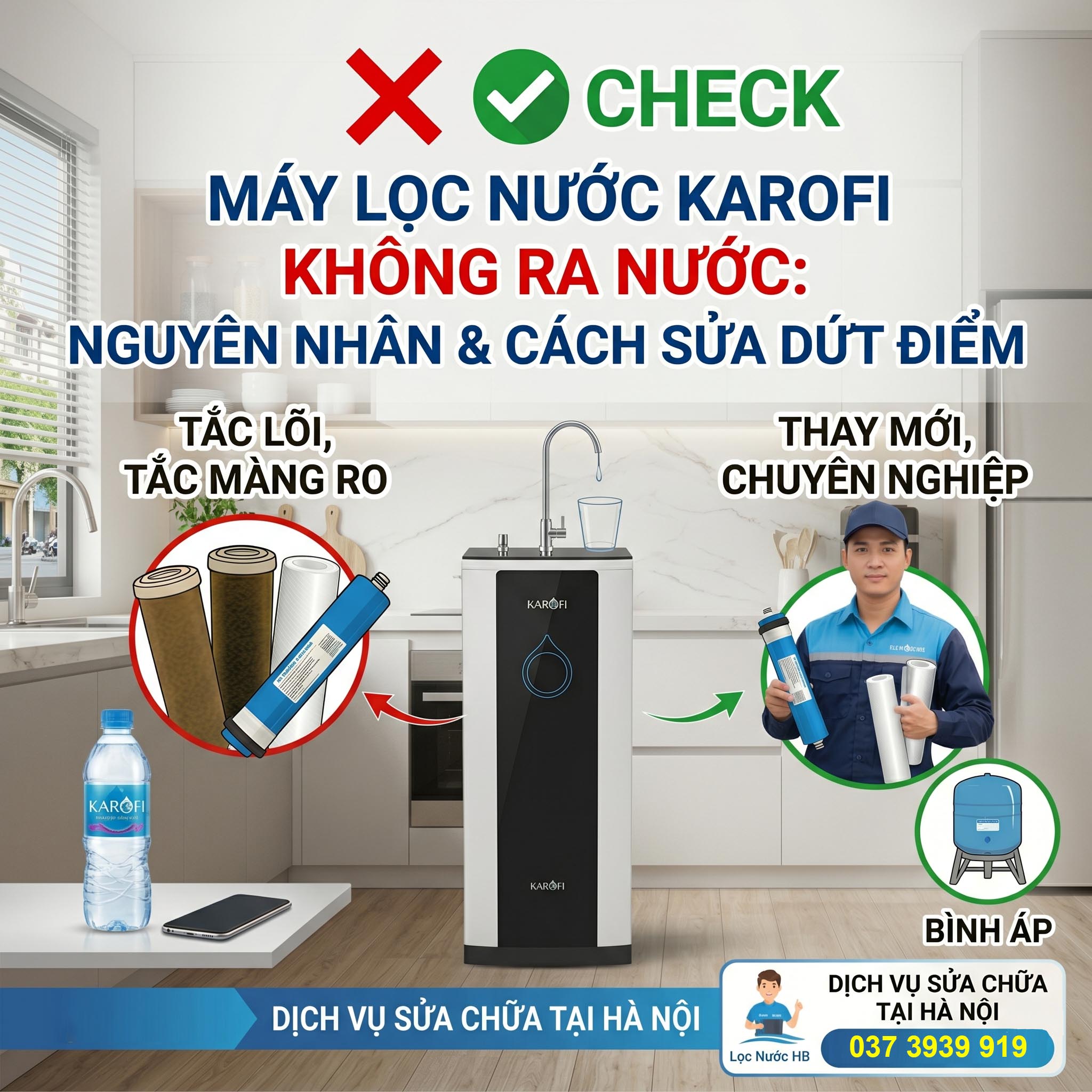 Nguyên nhân máy lọc nước Karofi không ra nước và cách khắc phục nhanh