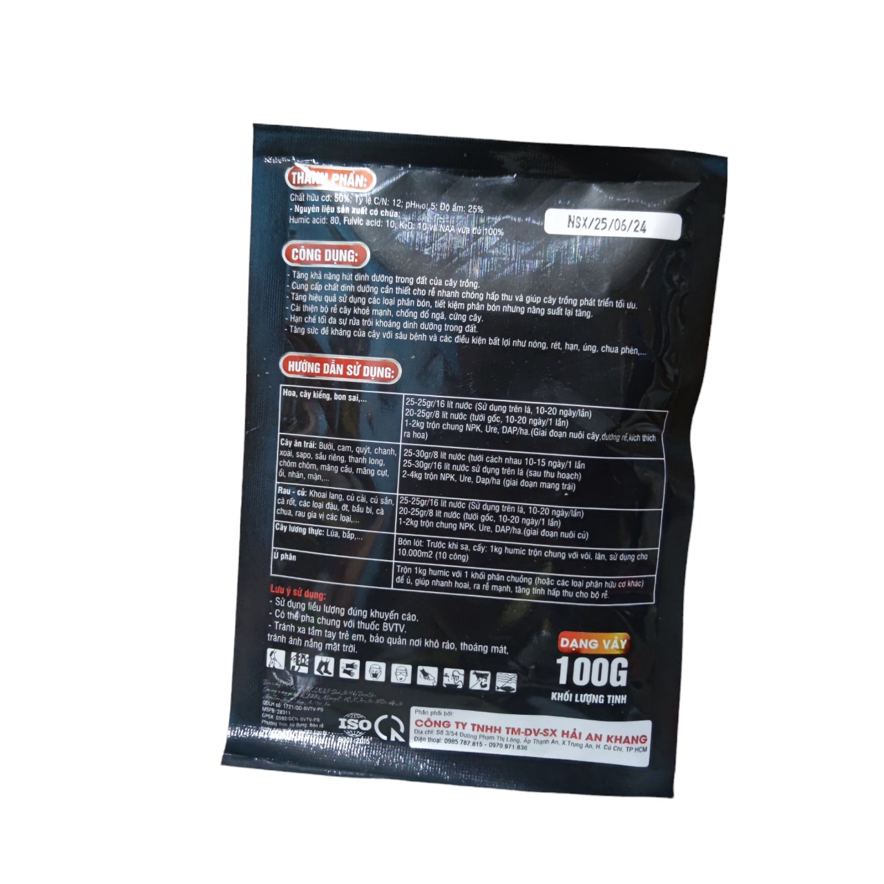 Phân bón hữu cơ Humic Acid USA Sion 50 gói 100g dạng bột