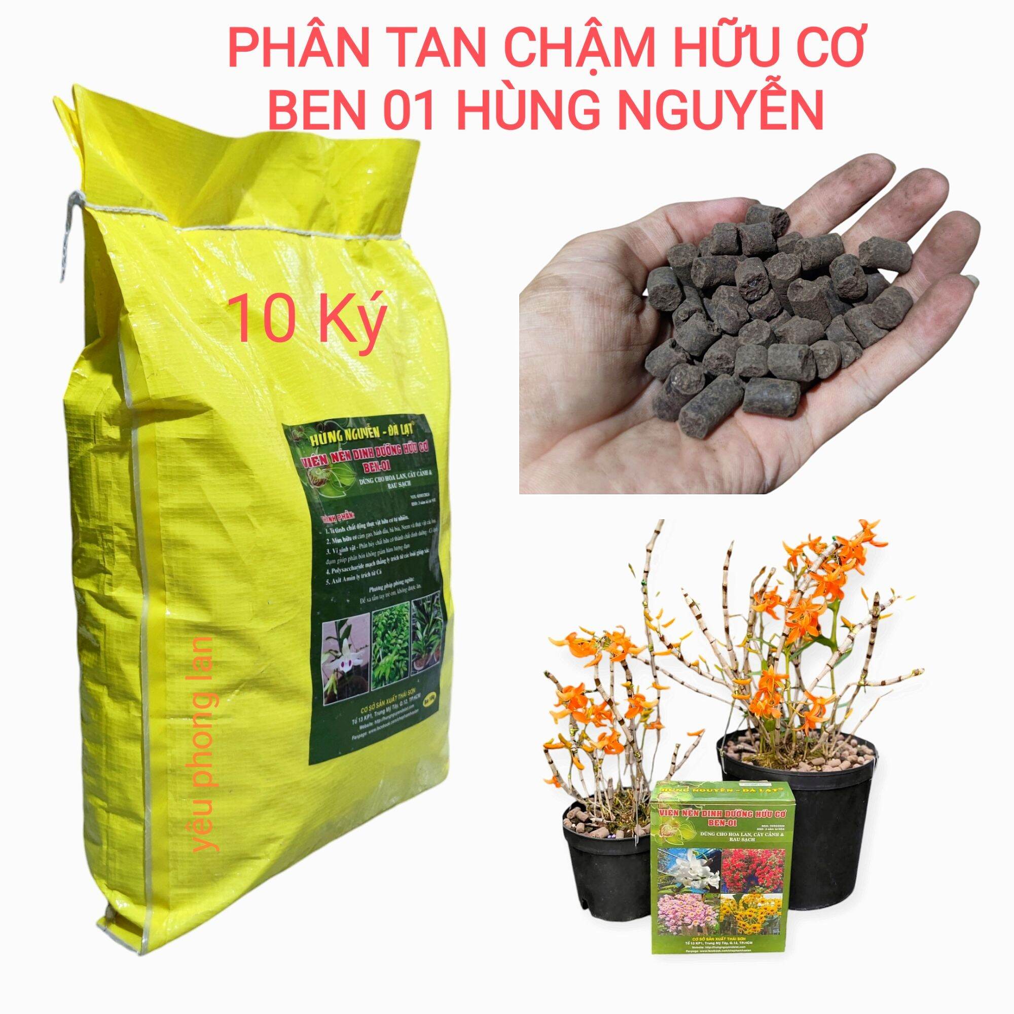 Viên nén hữu cơ BEN-01 HÙNG NGUYỄN – Bao 10ký, Chuyên Lan Kiếm, Giả hạc, Dendro, Cây Kiểng