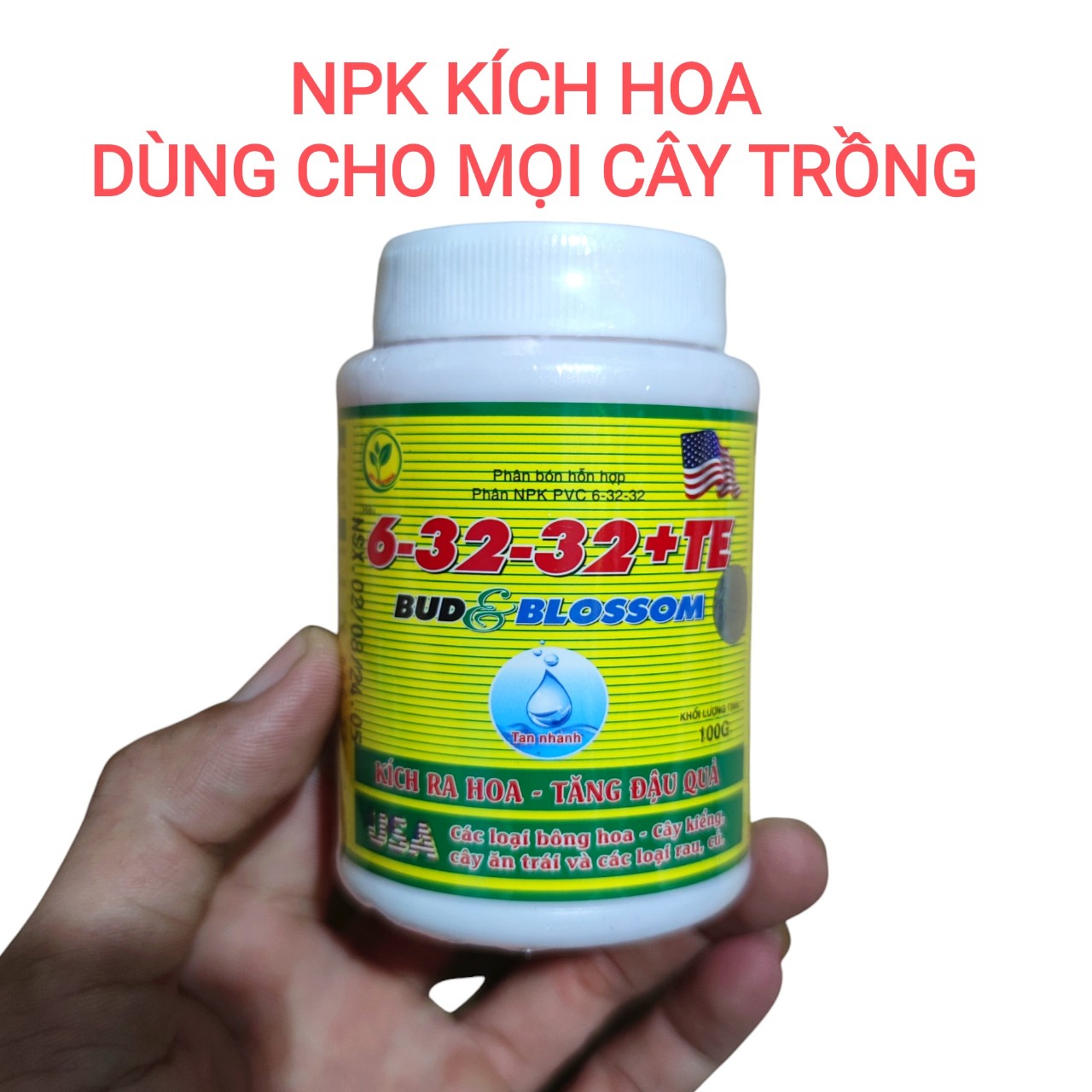 Phân bón kích hoa NPK 6.32.32 dùng cho mọi cây trồng, lọ 100gr