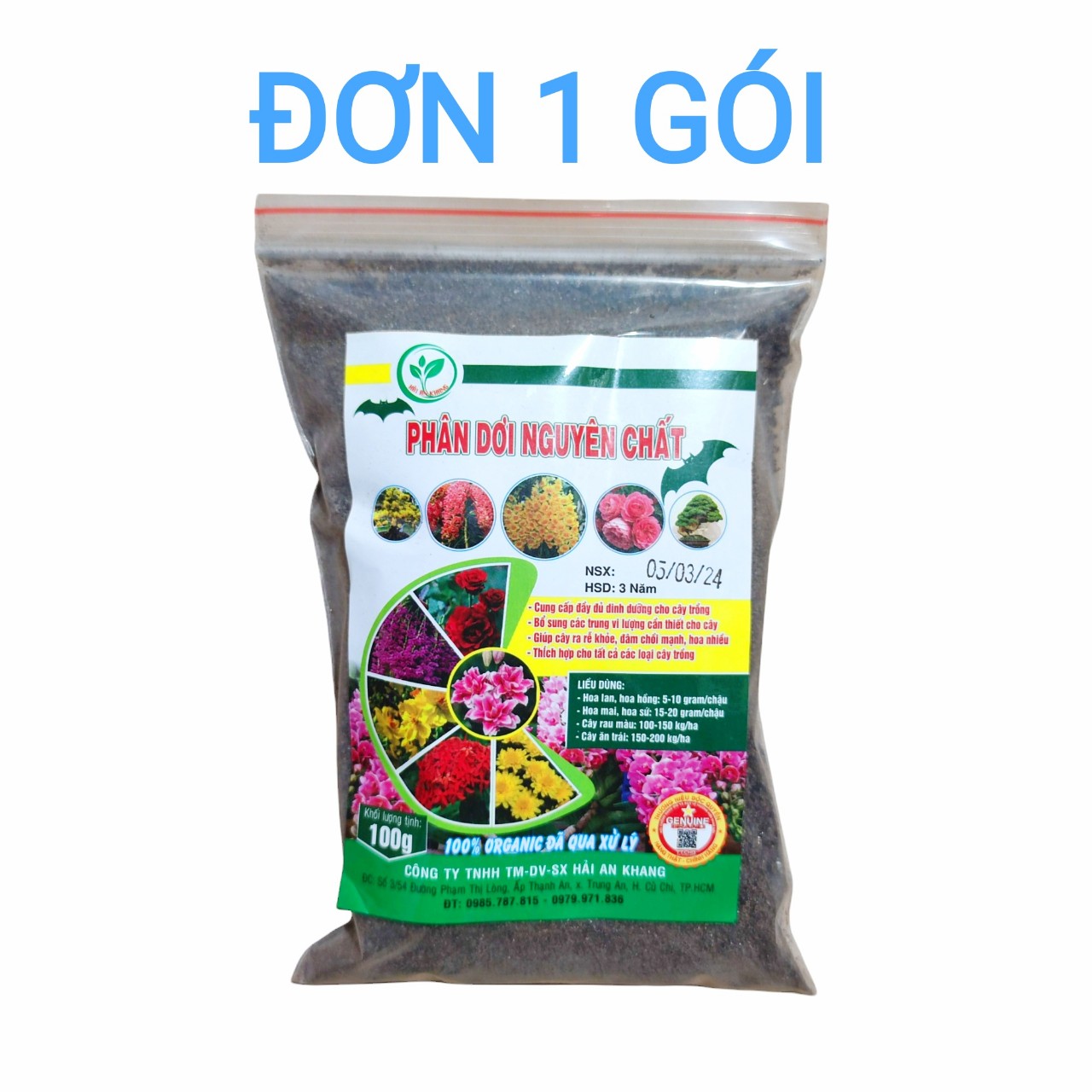 Phân dơi nguyên chất 100% đã xử lý, Gói 100g
