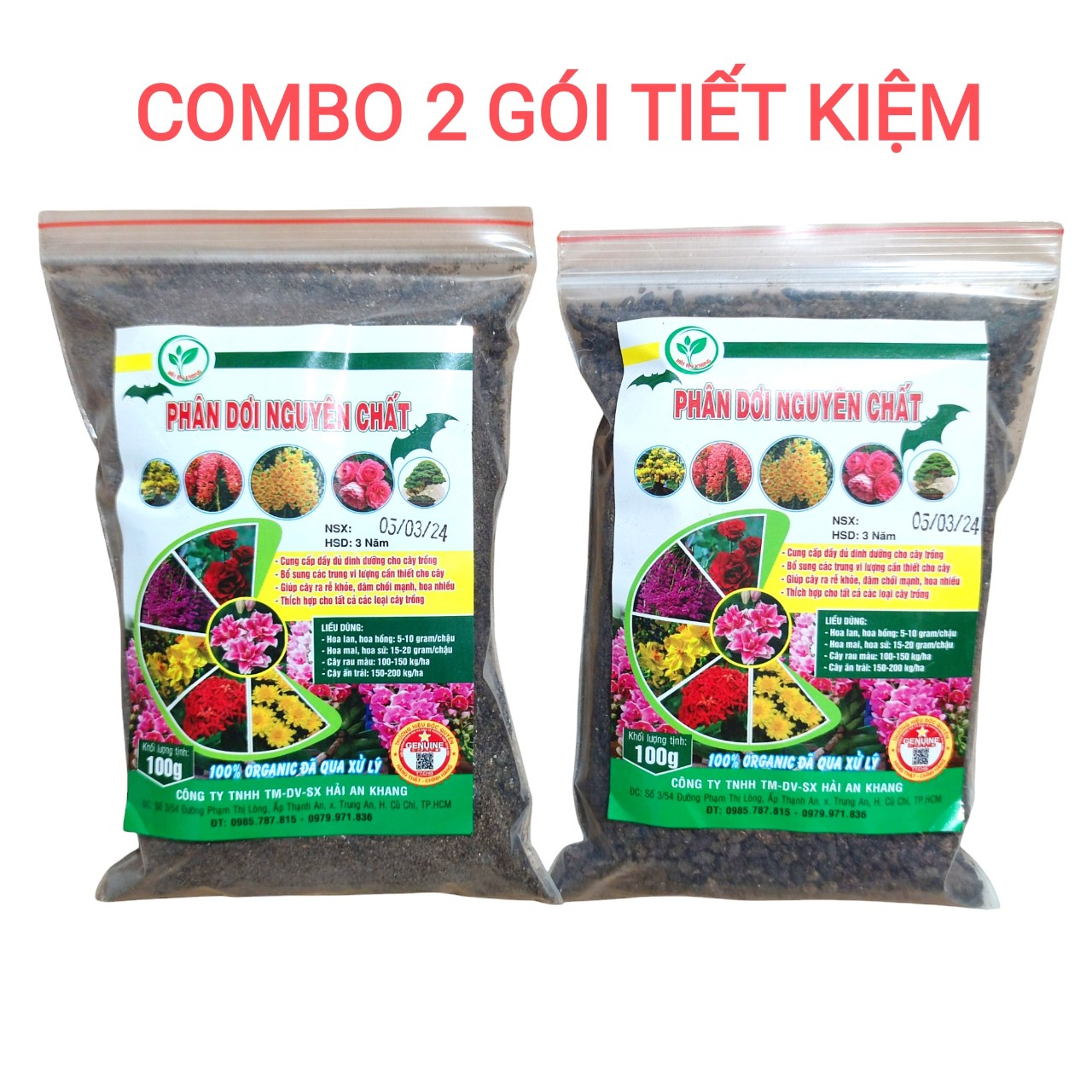 Phân dơi nguyên chất 100% đã xử lý, Gói 100g