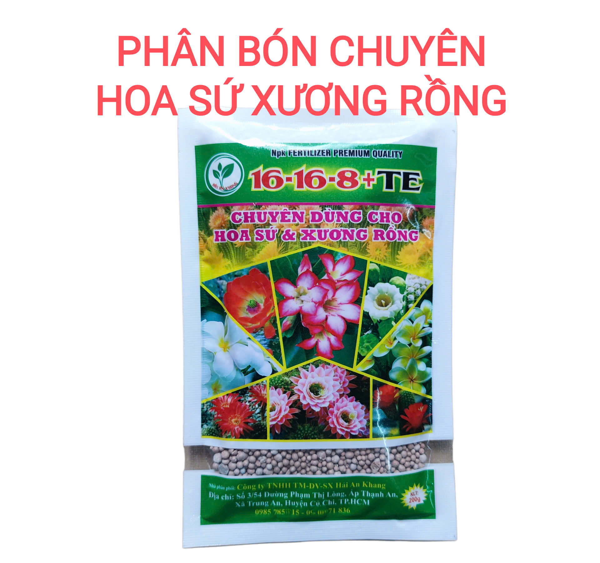 Phân bón gốc chuyên Hoa Sứ, Xương Rồng gói 200gr NPK 16-16-8+TE