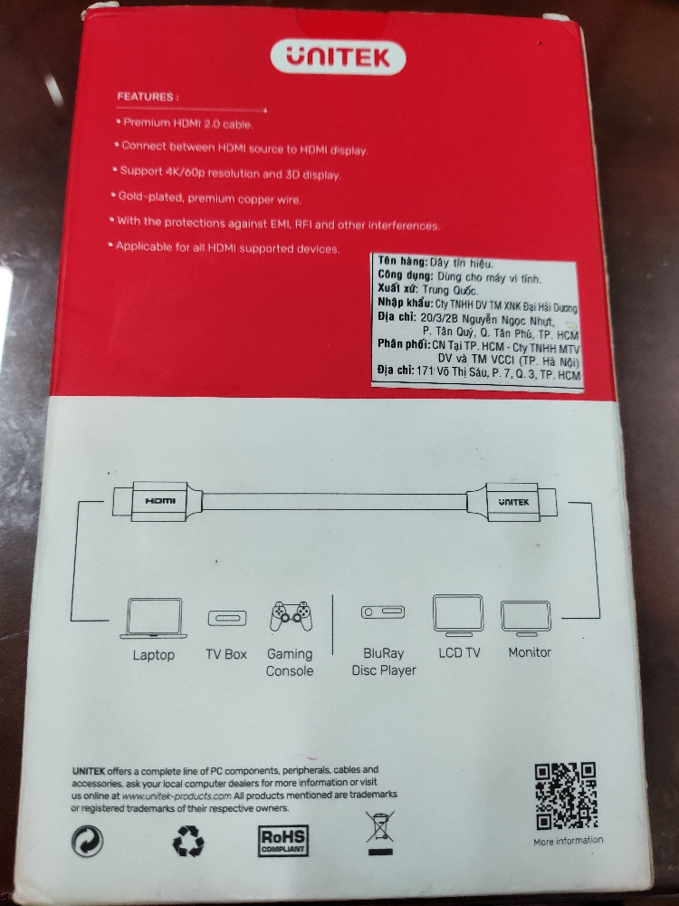 Cáp HDMI-HDMI Unitek