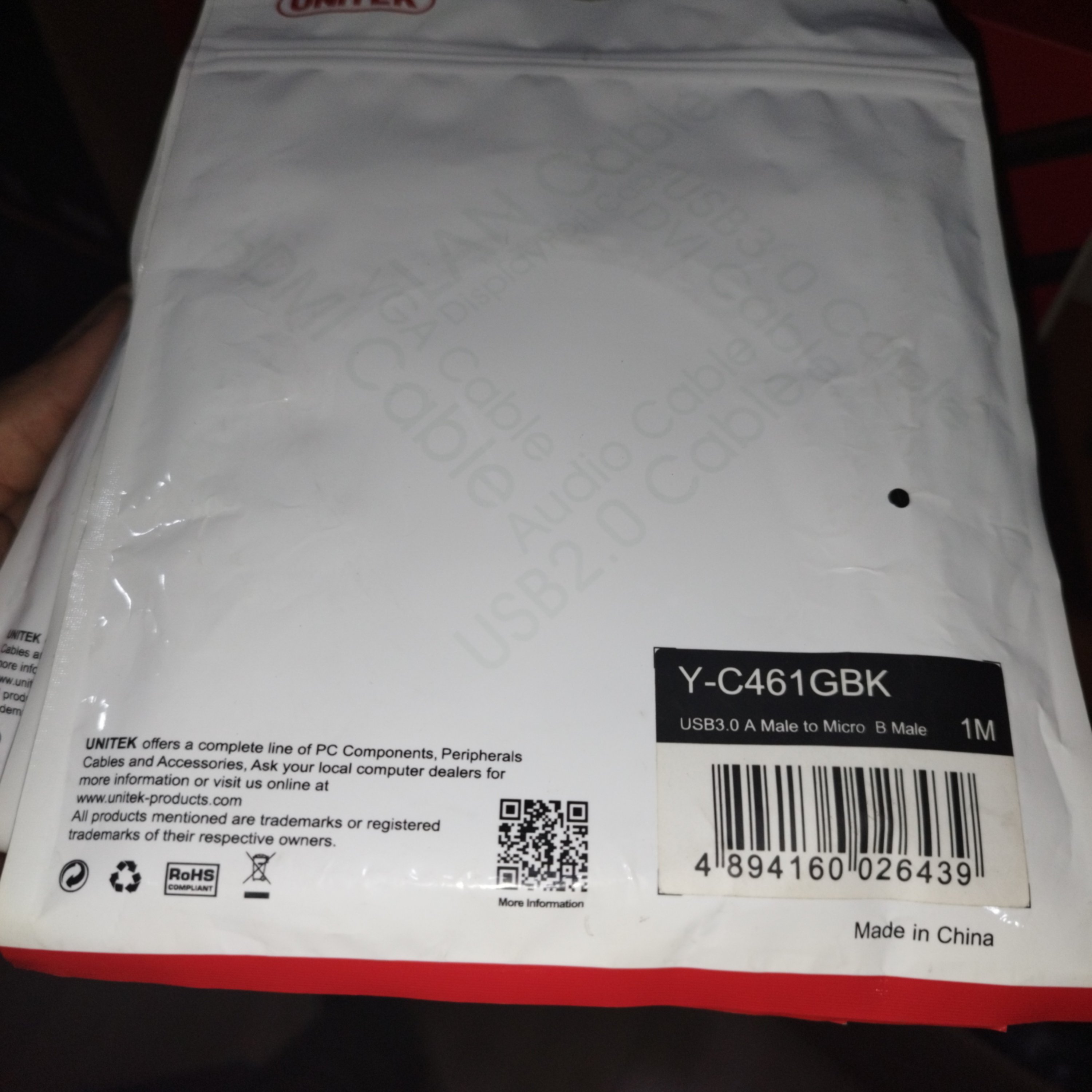 Cáp USB Type A to Micro USB 3.0 - 1M - UNITEK | Y-C461GBK