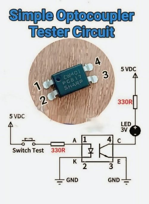 sencillo circuito que permite comprobar el estado de optoacopladores