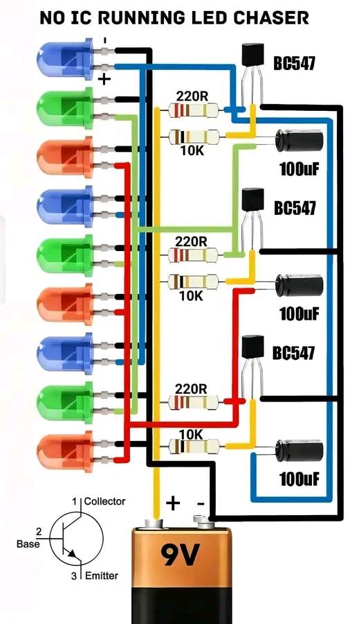 Mạch điện được giải thích: LEDs Squencer không có IC