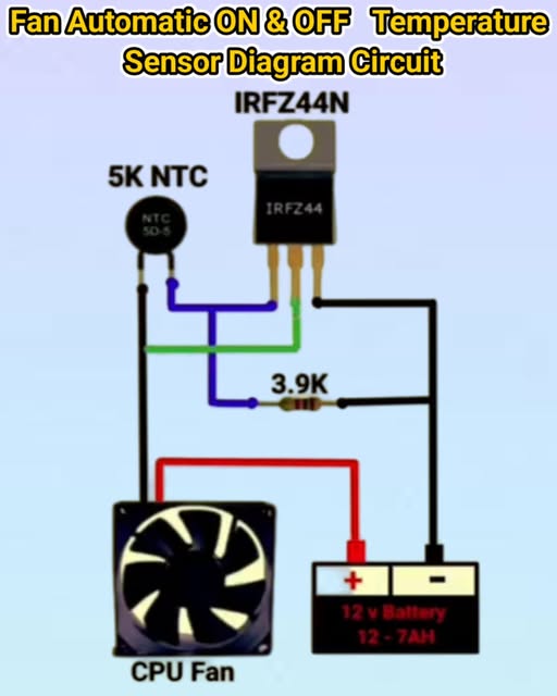 Mạch sơ đồ cảm biến nhiệt độ BẬT & TẮT của quạt tự động - Fan Automatic ON & OFF   Temperature Sensor Diagram Circuit