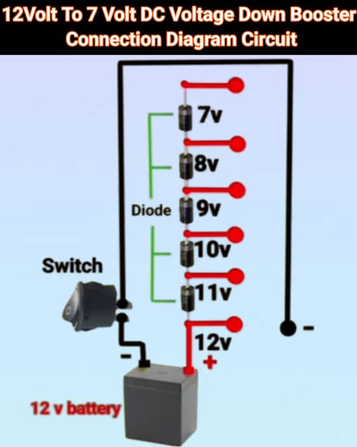 Mạch sơ đồ kết nối điện áp 12Volt đến 7 Volt DC