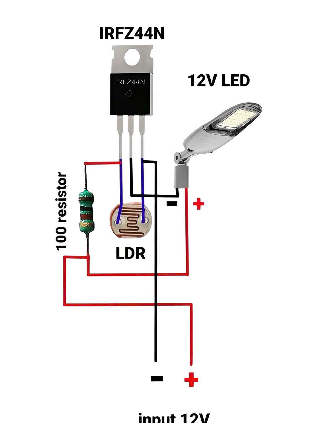 Đèn ngủ tự động sử dụng mosfet IRFZ44N và LDR