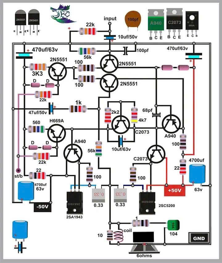 MPLIFIER POWER AUDIO  Bộ khuếch đại nguồn âm thanh đặc biệt với bộ chuyển phát.  Bộ khuếch đại được xây dựng với nguồn điện kép +-50 volt.