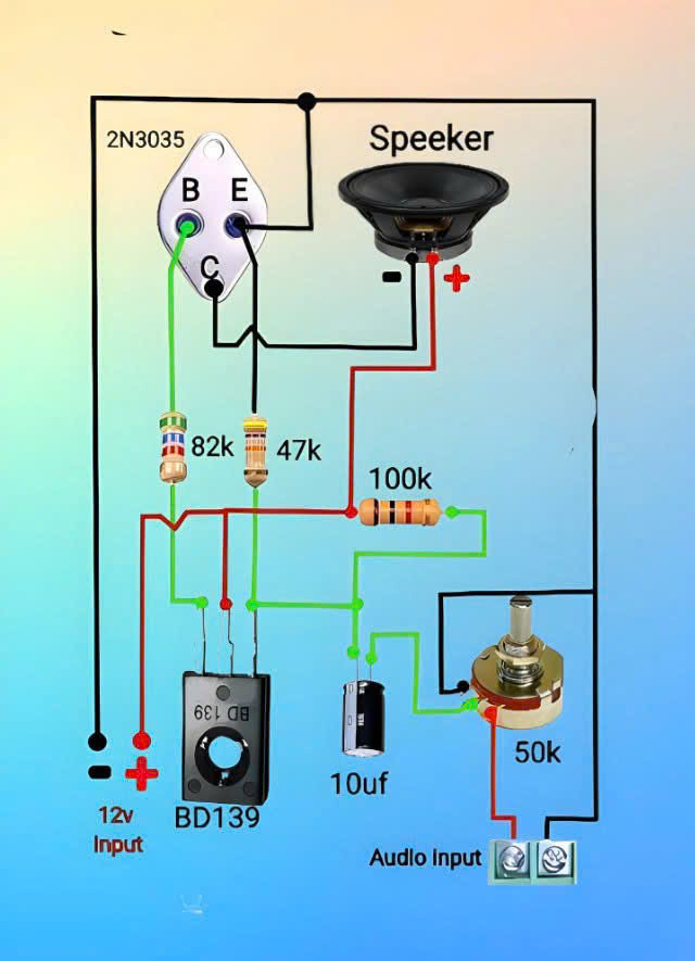 Mạch khuếch đại âm thanh Transistor 12V đơn giản sử dụng BD139 và 2N3053 Đọc bài viết tại đây