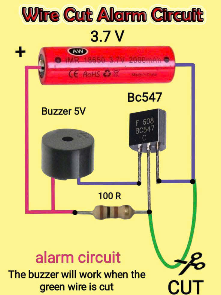 Wire Cut Alarm Circuit -Mạch báo thức cắt dây
