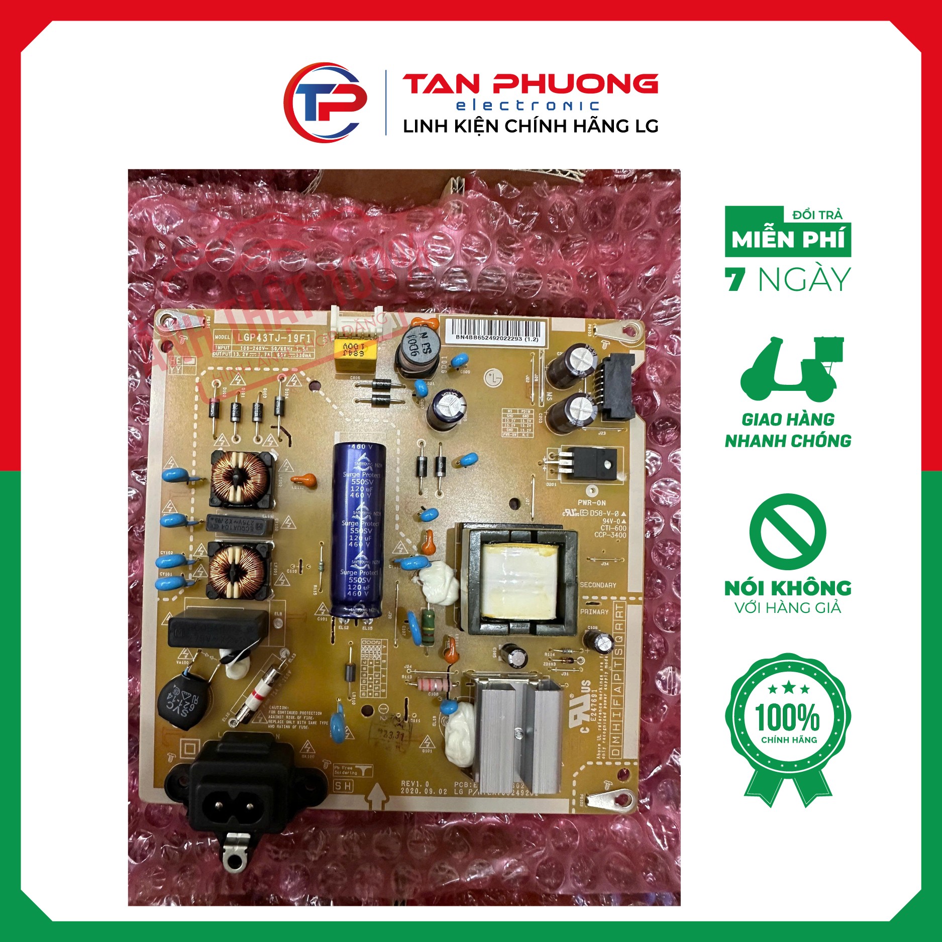 Bo mạch Nguồn tivi LG EAY65249202 LGP43TJ-19F1 Power Supply New (Tình Trạng mới Tinh)