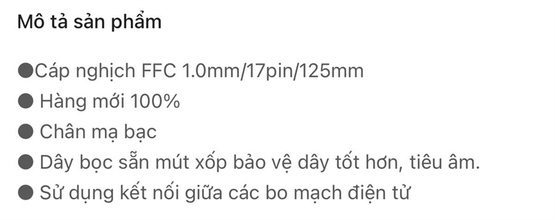 Cáp nghịch FFC 1.0mm/17pin/125mm LG Module, Rf Full Module(Rxtx) lắp với Vỉ thu- kết nối- nhận Bluetooth Loa tương thích các model SL4 ,LASC58R,SH7B,SJ4Y,SKC9,SKM5Y,SL4Y,SL8YG,LAS465B,SJ9,SK10Y,SK6Y,SN7Y,SN8Y,GSNC4R,SP8YA,SPD75A • Hàng mới 100% Chân mạ