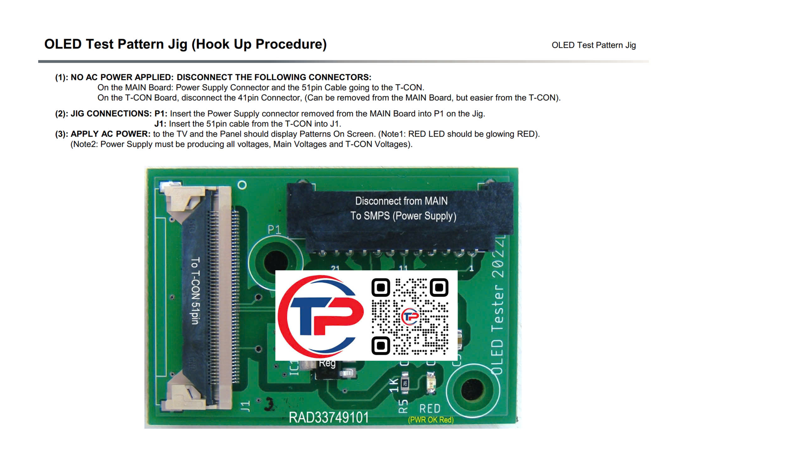LG TV OLED Pattern Jig for test  - Jic kiểm tra màn hình LG TV oled Mã Linh Kiện - Par Name RAD33749102