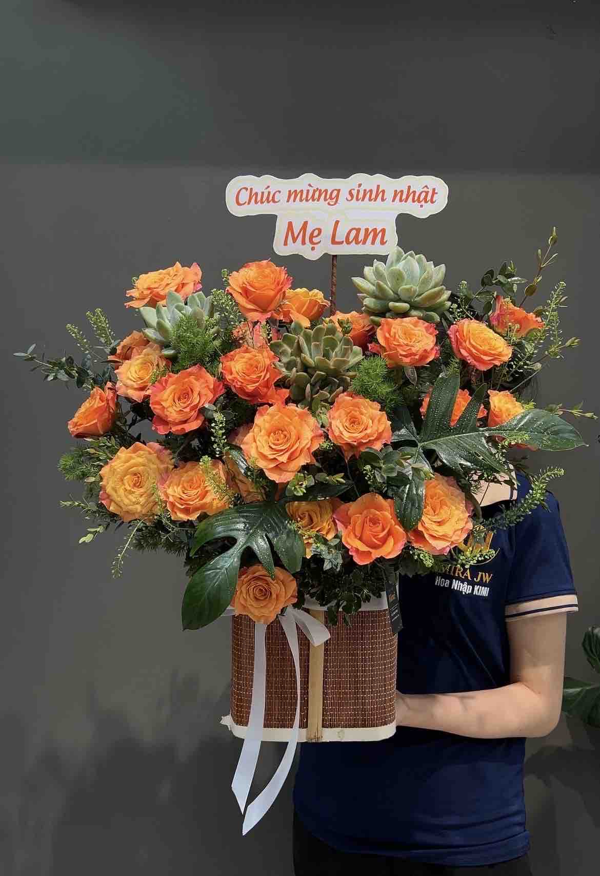 Giỏ hoa hồng Cam Spirit  HTP0029