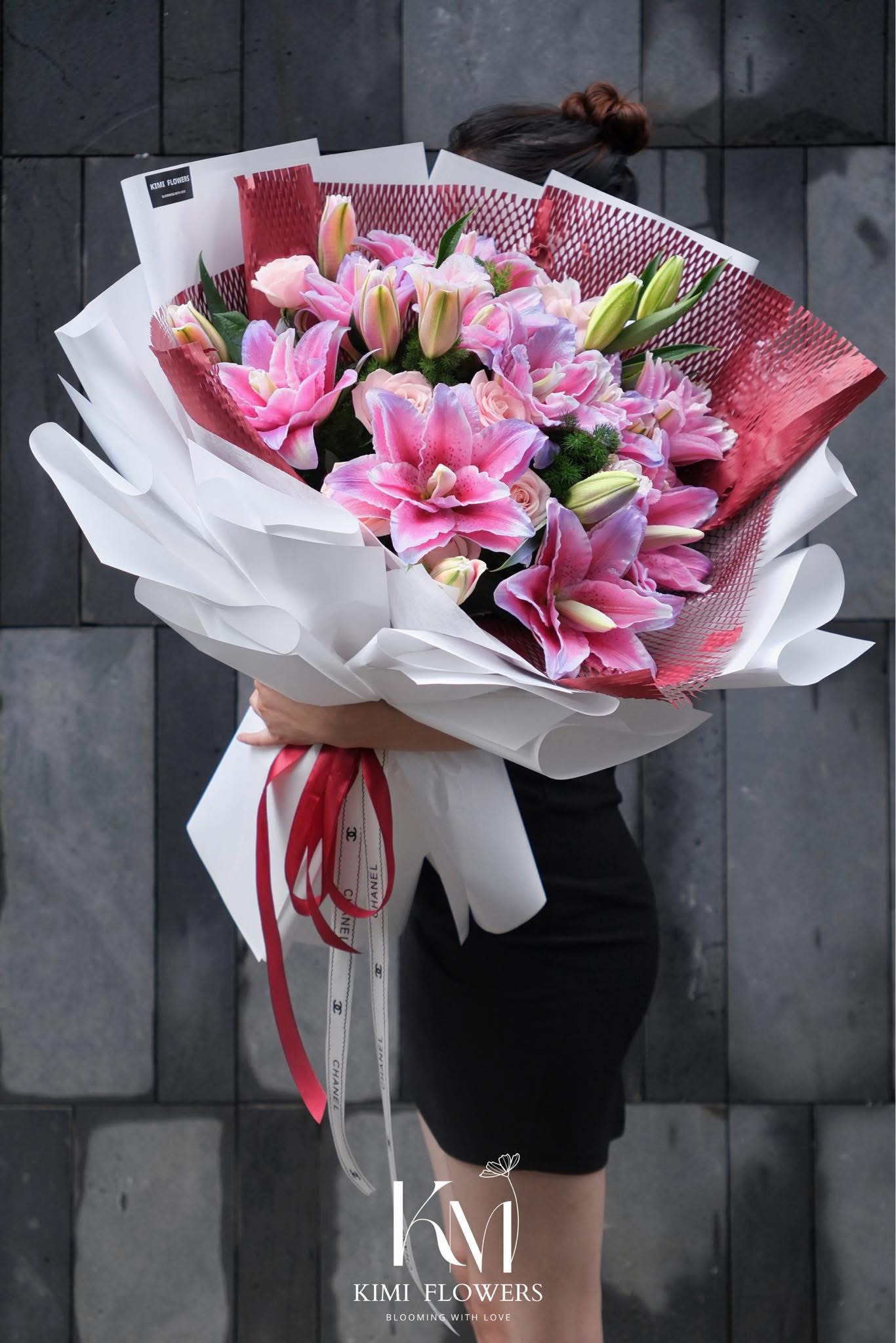 Bó Hoa Lily Kép Đẹp - Bó Hoa Lily Tone Hồng - Shop Hoa tươi HCM