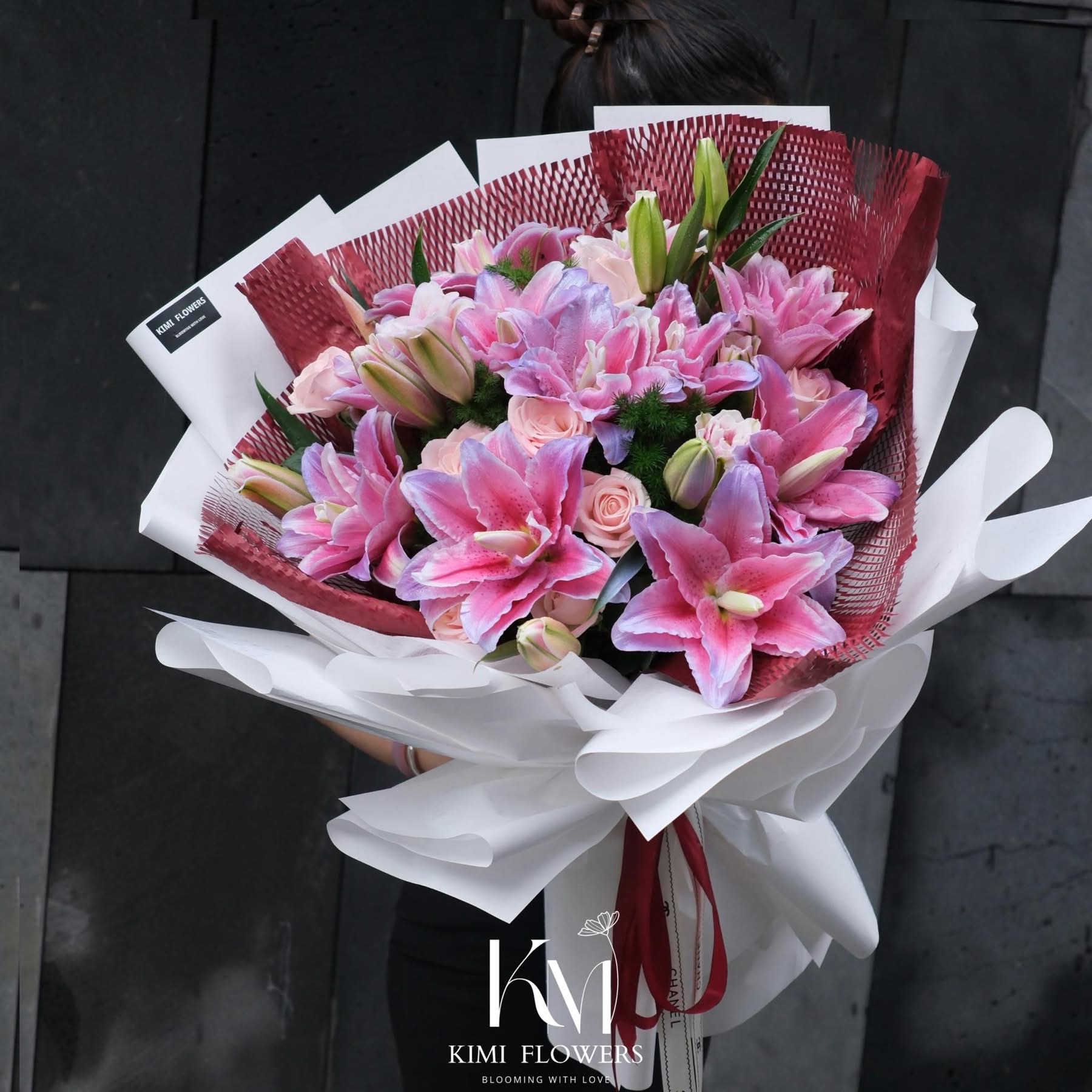 Bó Hoa Lily Kép Đẹp - Bó Hoa Lily Tone Hồng - Shop Hoa tươi HCM