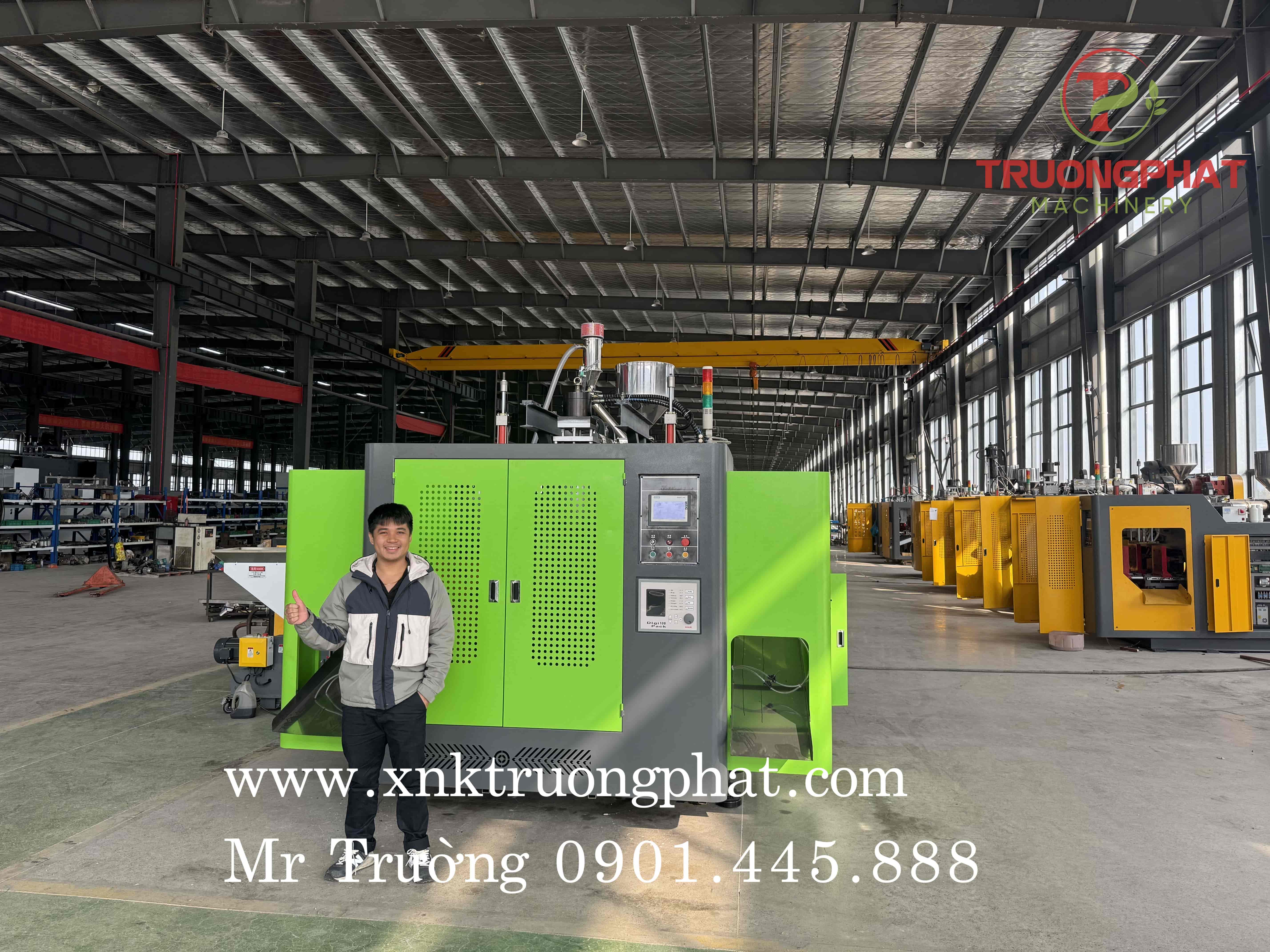 Máy thổi can nhựa HDPE 2 kiềm 2 đầu thổi max 5L, cảo 80 Trường Phát