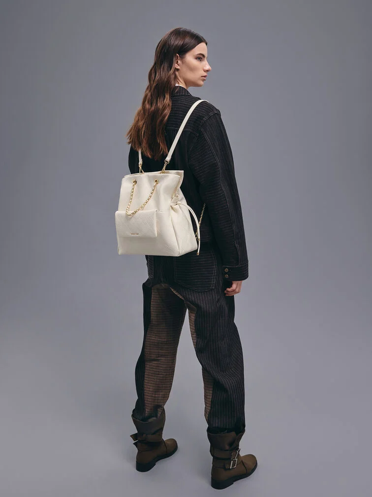 Duo Quilted Braided-Strap Drawstring Two-Way Backpack