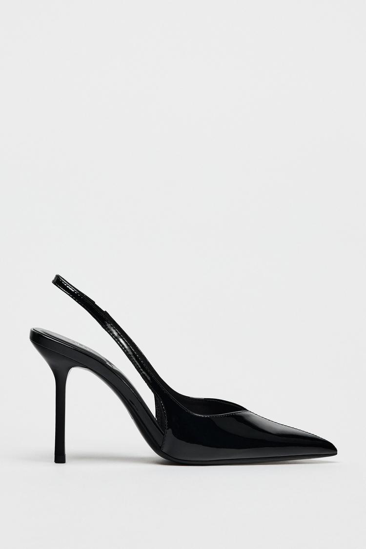 RIBBON ENAMEL FINISH HEEL PUMPS