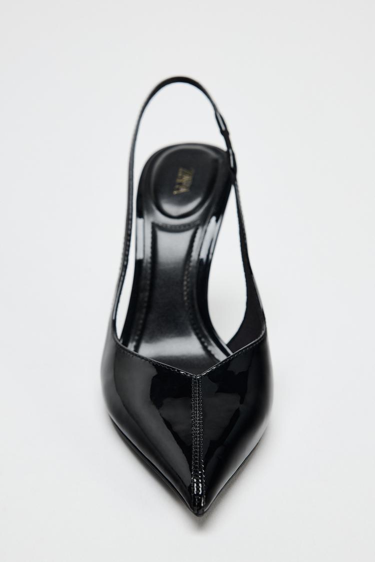 RIBBON ENAMEL FINISH HEEL PUMPS