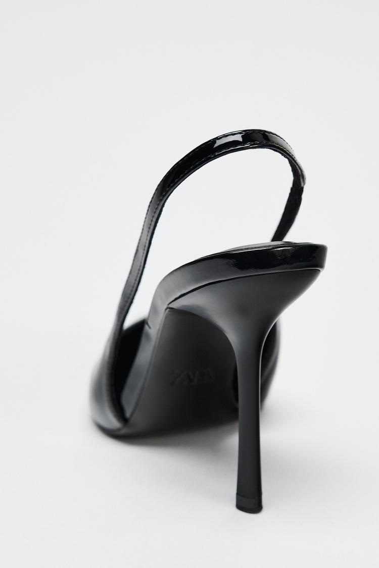 RIBBON ENAMEL FINISH HEEL PUMPS