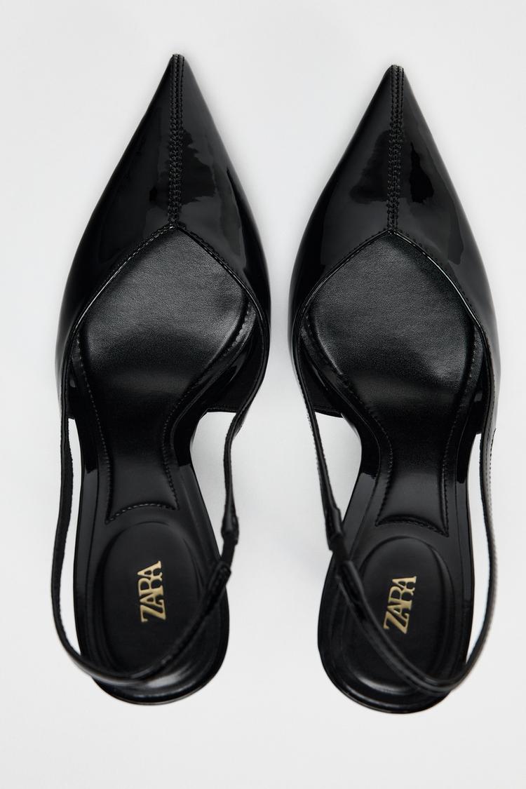 RIBBON ENAMEL FINISH HEEL PUMPS