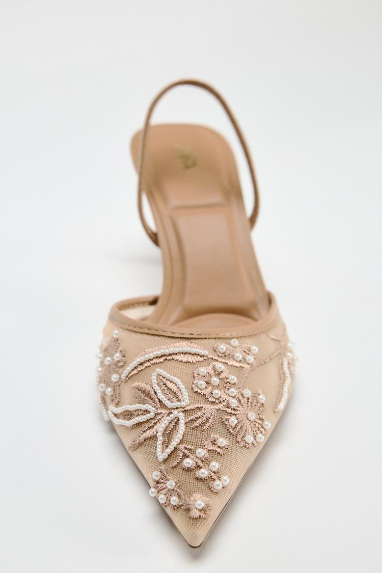 EMBROIDERED MESH SLINGBACKS
