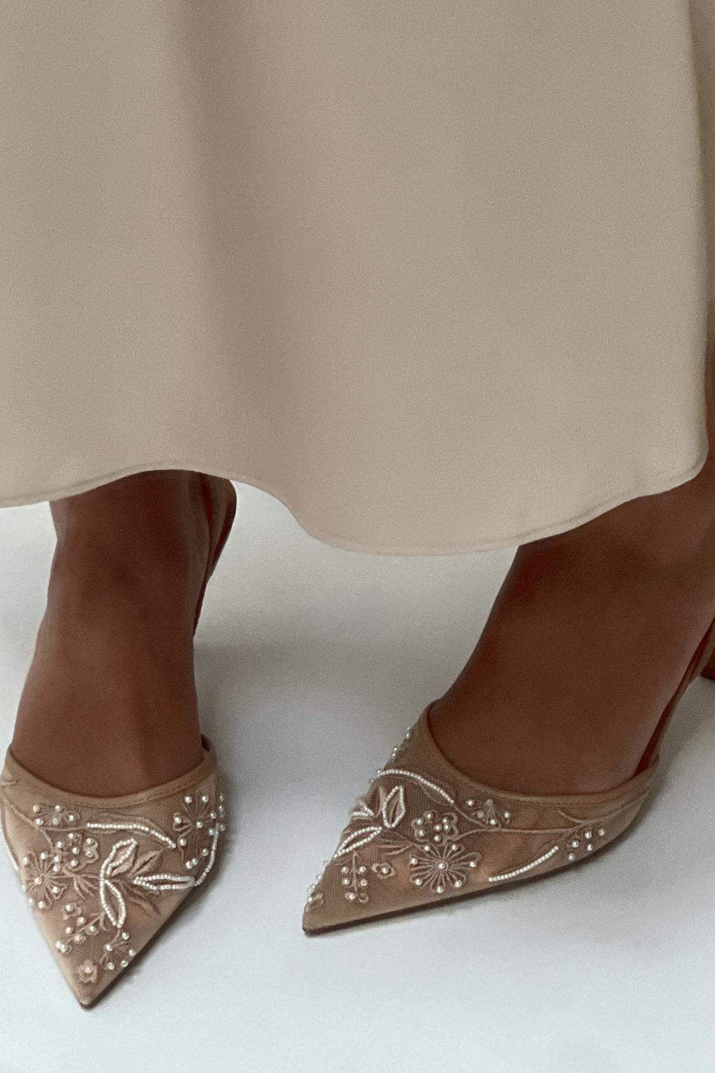 EMBROIDERED MESH SLINGBACKS