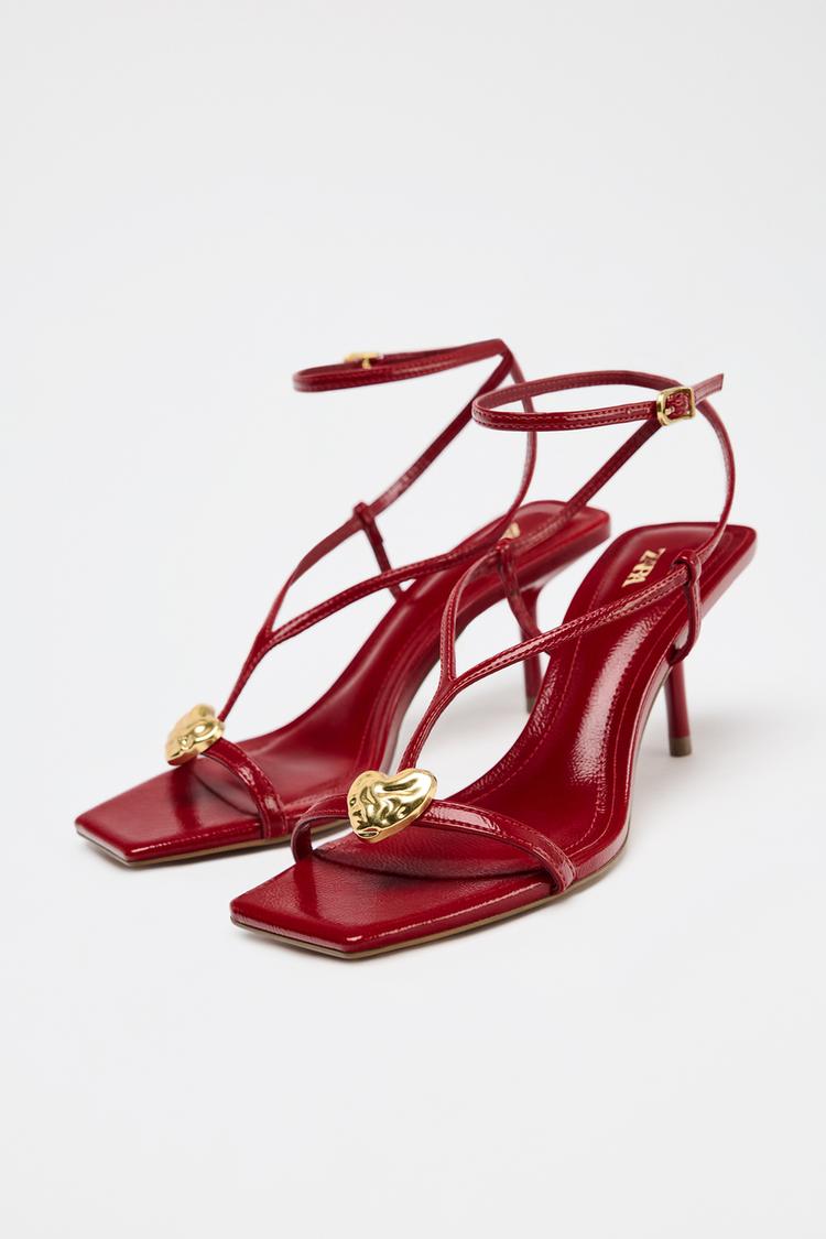 METALLIC DETAIL STRAPPY HEELED SANDALS