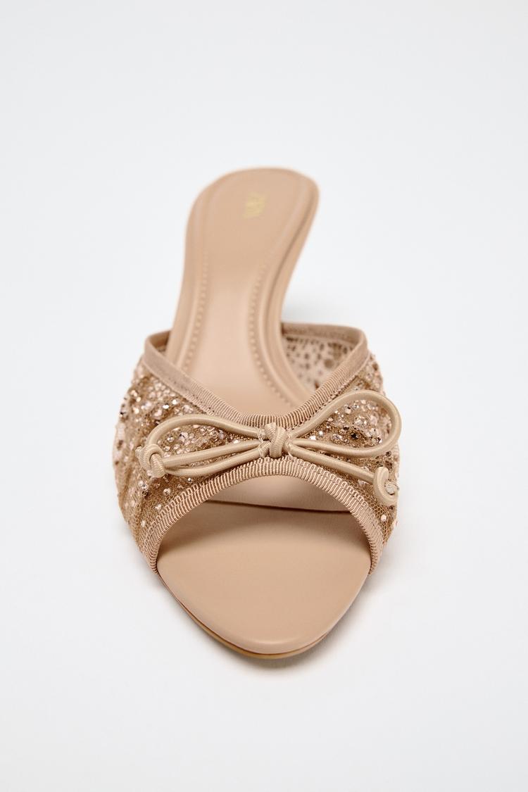 HIGH HEEL RHINESTONE MESH SANDALS