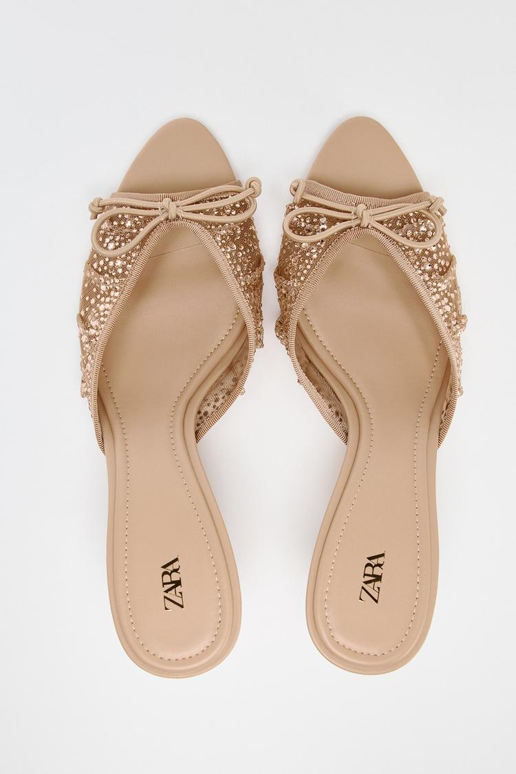 HIGH HEEL RHINESTONE MESH SANDALS