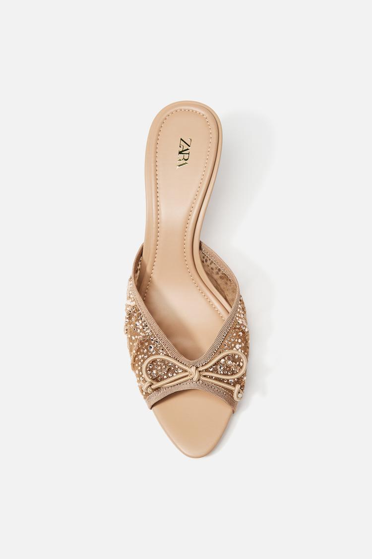 HIGH HEEL RHINESTONE MESH SANDALS