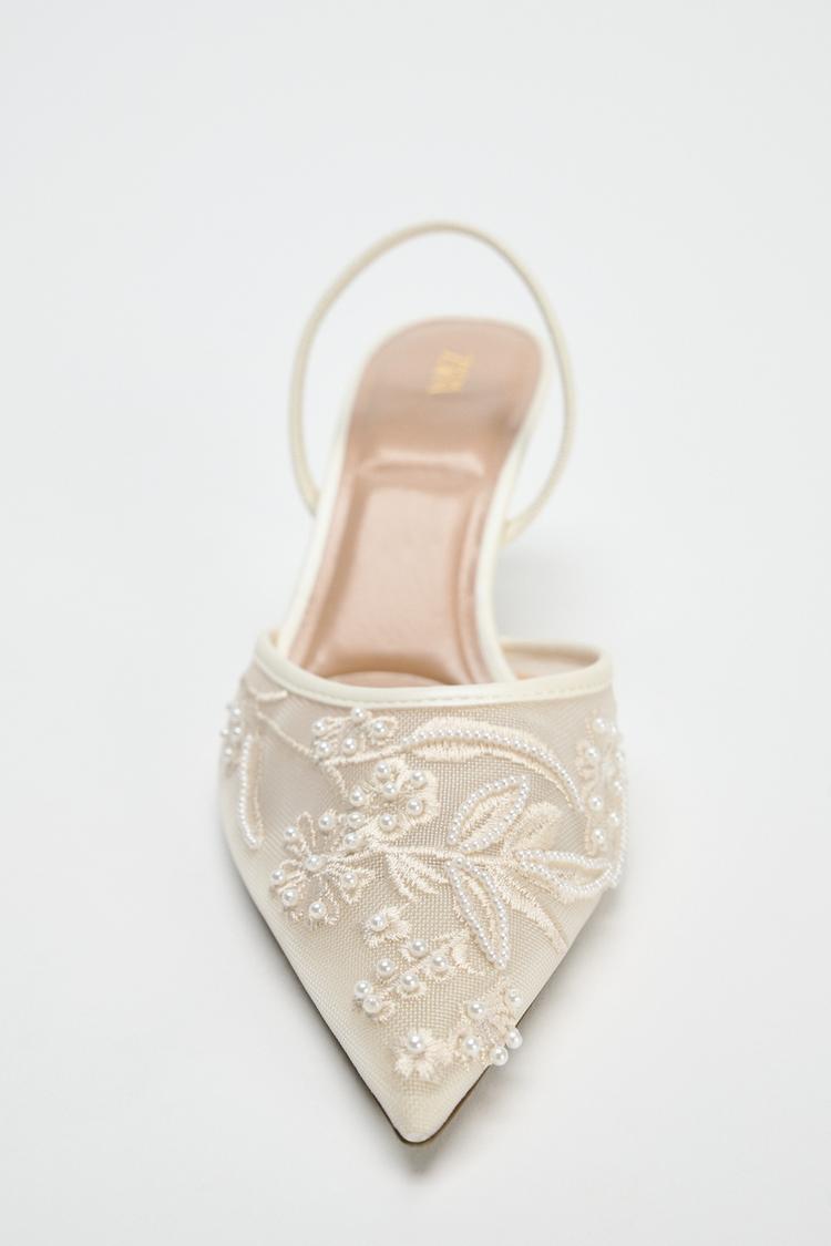 EMBROIDERED MESH SLINGBACKS