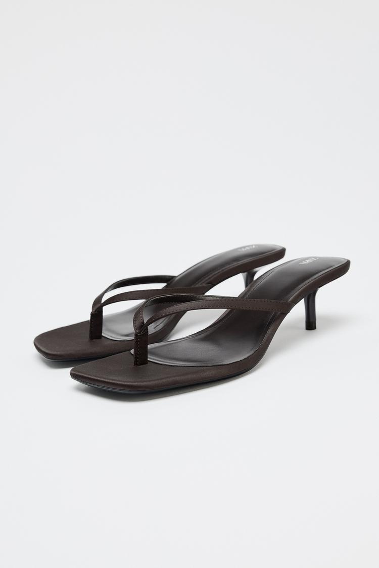 SATIN KITTEN HEEL SANDALS