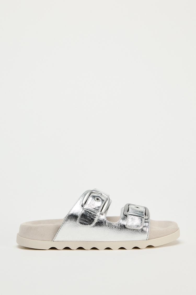 BUCKLED FLAT SLIDER SANDALS