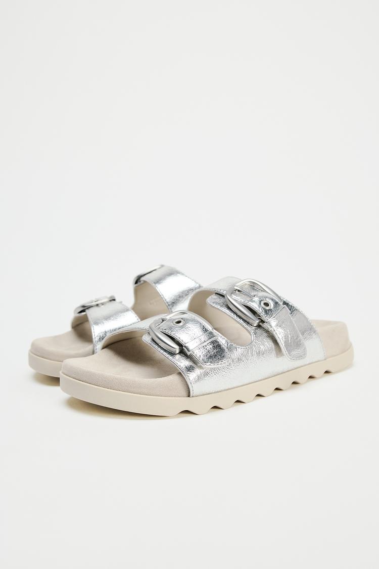 BUCKLED FLAT SLIDER SANDALS