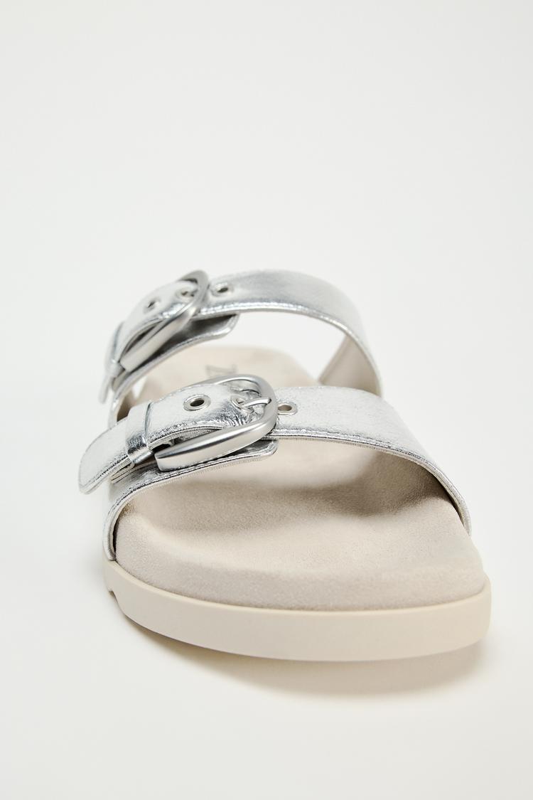 BUCKLED FLAT SLIDER SANDALS